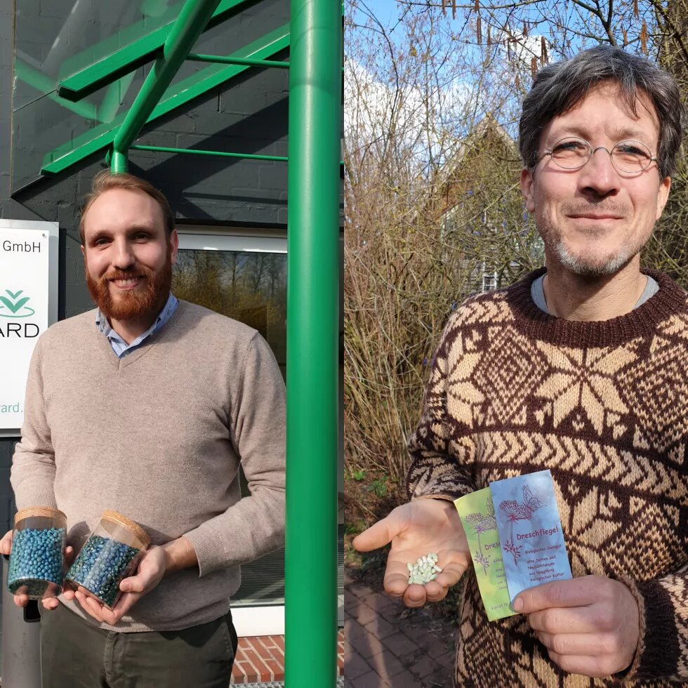 Jens Molter vom Dreschflegelhof und Jacob Paul Rohn von Seedforward